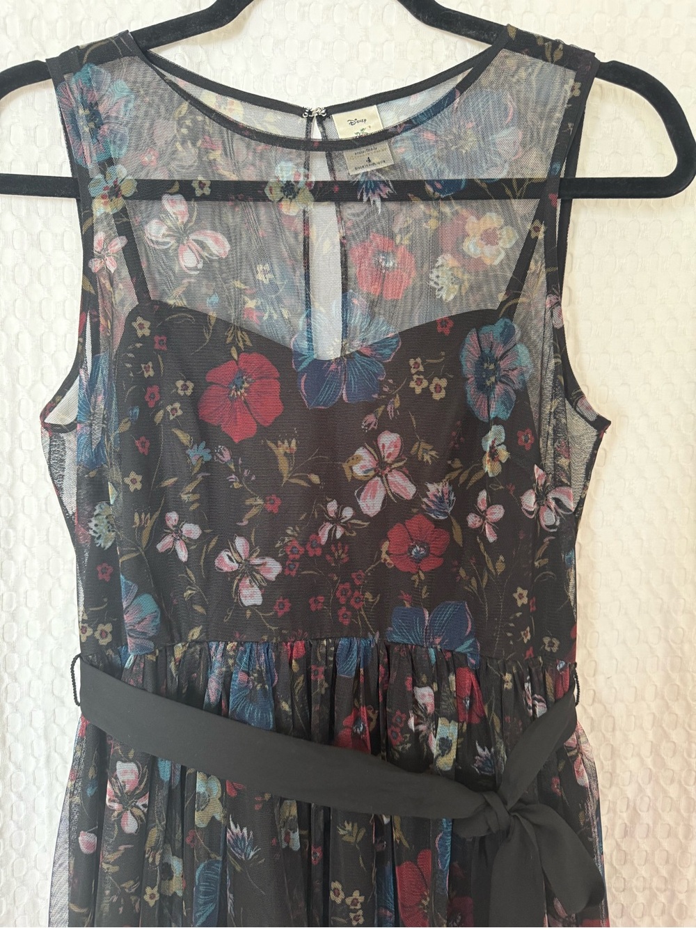 LC Lauren Conrad Disney Floral Mesh Dress Fit Flare Midi Sheer Overlay 4 - Picture 3 of 7